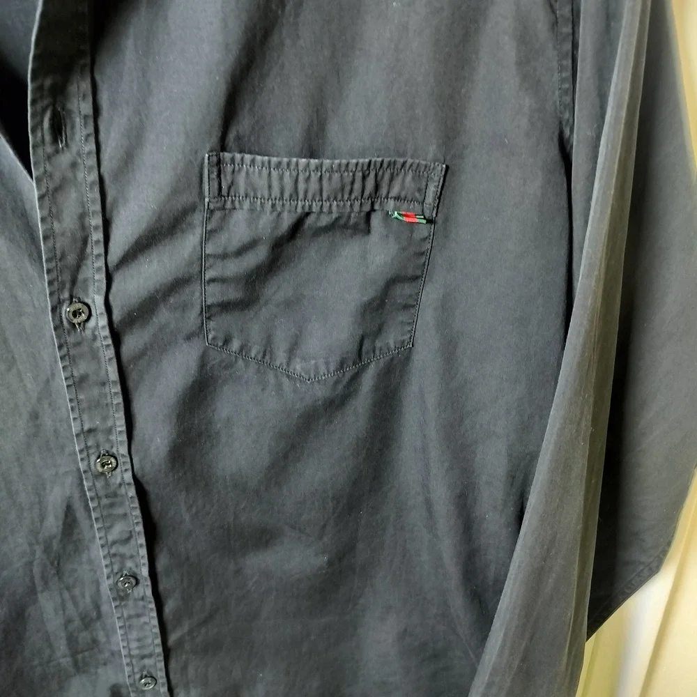 Gucci Mens Skinny Fit Button Down Shirt Black Web Stripe Pocket Size 42‎ 16.5